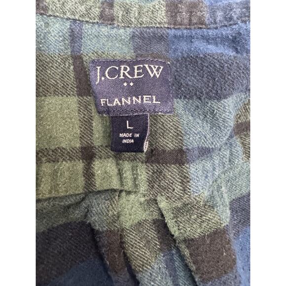 J.Crew Flannel Shirt Tartan Black Watch Plaid Green Navy Button Up Men's Large - Picture 3 of 7